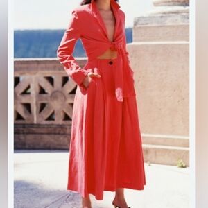 Mara Hoffman Tulay Red Fit Flare Midi Maxi Elegant Red Coral Skirt Old Money